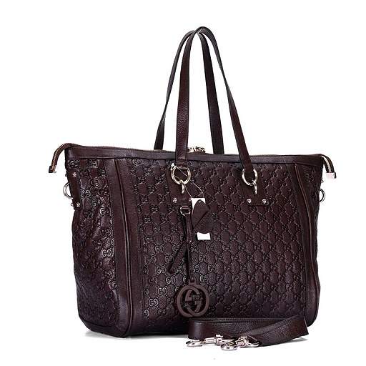1:1 Gucci 247280 Gucci Charm Large Top Bags-Coffee Guccissima Leather - Click Image to Close